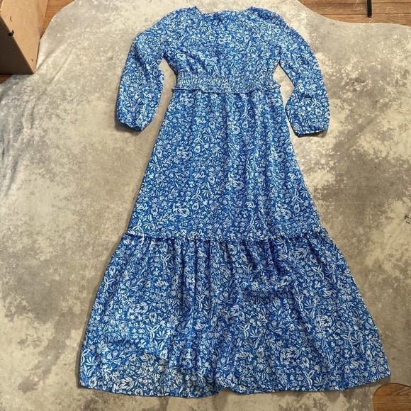 AVEC LES FILLES Tiered Floral Maxi Long Dress Daphne Blue Womens Size 4‎ … - Picture 9 of 13
